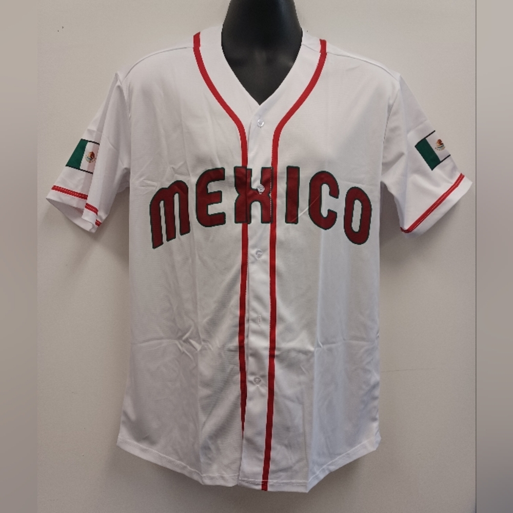 White and Red Mexico Baseball Jersey